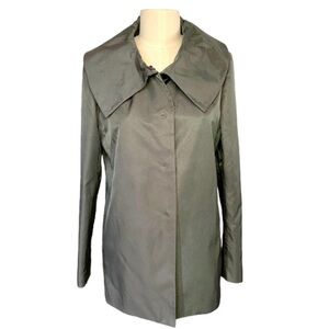 Ann Taylor Metallic Gray Nylon Rain Jacket Snap Coat medium Peter Pan Collar M